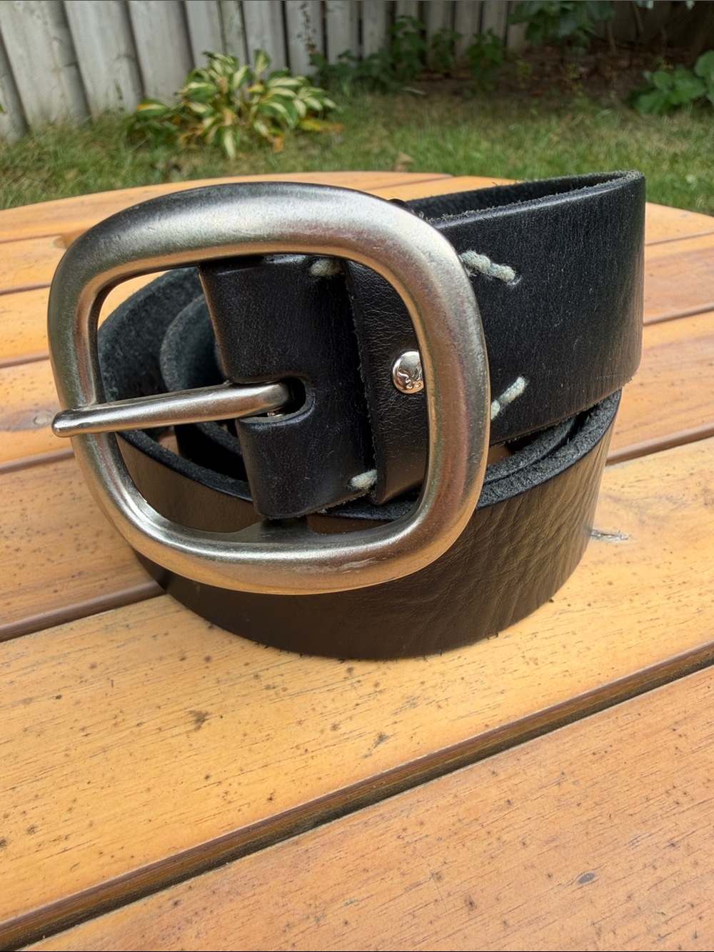 American Eagle Black Genuine Leather Belt Oval Buckle Heart Shaped Holes S